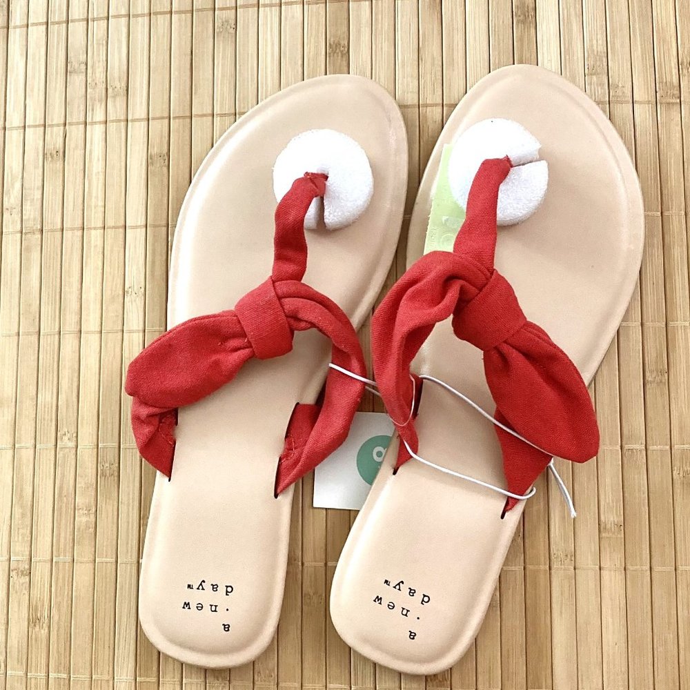 Hannah Knotted Bow Flip Flop Sandals Coral 8.5 M